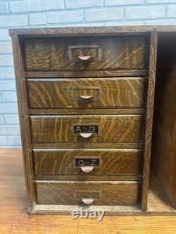 Vintage Early 1900s Tiger Oak Tabletop Desk Organizer 5-Drawer File Cabinet