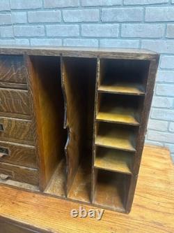 Vintage Early 1900s Tiger Oak Tabletop Desk Organizer 5-Drawer File Cabinet