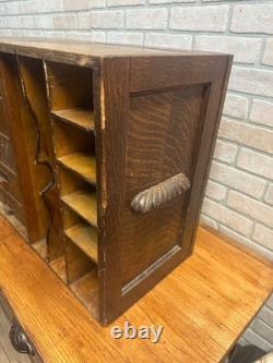 Vintage Early 1900s Tiger Oak Tabletop Desk Organizer 5-Drawer File Cabinet