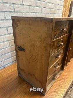 Vintage Early 1900s Tiger Oak Tabletop Desk Organizer 5-Drawer File Cabinet