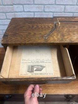 Vintage Early 1900s Tiger Oak Tabletop Desk Organizer 5-Drawer File Cabinet