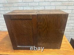 Vintage Early 1900s Tiger Oak Tabletop Desk Organizer 5-Drawer File Cabinet