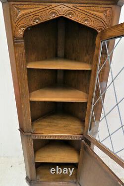 Vintage English Tiger Oak Linen Fold Corner Cabinet