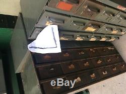 Vintage Equipto and Lyon Industrial Cabinet 18 Drawers Bins Garage Storage