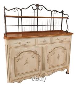 Vintage Ethan Allen Painted French Country Sideboard With Bakers Rack