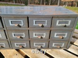 Vintage File Cabinet Ledger Card Catalog Industrial Drawer Storage Gray Rusty 18