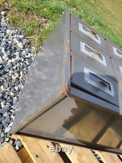 Vintage File Cabinet Ledger Card Catalog Industrial Drawer Storage Gray Rusty 18