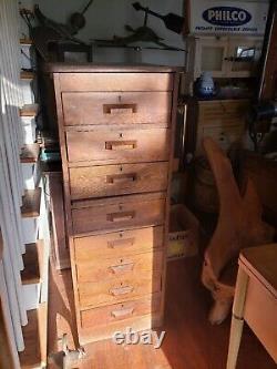 Vintage Filing Cabinet 8 drawer 30s Oak Antique Pull Shelf Skelton Key Locks