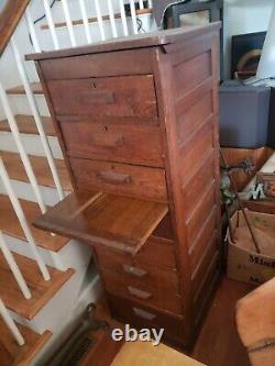 Vintage Filing Cabinet 8 drawer 30s Oak Antique Pull Shelf Skelton Key Locks