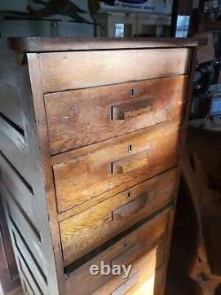 Vintage Filing Cabinet 8 drawer 30s Oak Antique Pull Shelf Skelton Key Locks