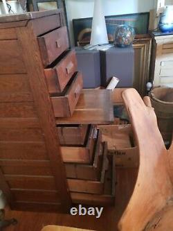 Vintage Filing Cabinet 8 drawer 30s Oak Antique Pull Shelf Skelton Key Locks