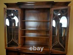 Vintage Flame Mahogany Breakfront China Cabinet withLeather Secretary Will Ship