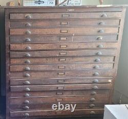 Vintage Flat File Cabinet Oak 15 drawers