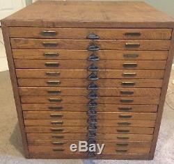 Vintage Flat File Wood Cabinet Maps, Blueprints, Art Golden Oak 15 drawers