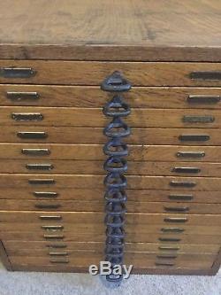 Vintage Flat File Wood Cabinet Maps, Blueprints, Art Golden Oak 15 drawers