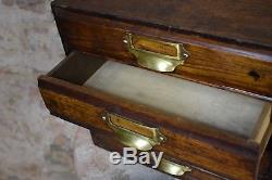 Vintage Four Drawer table Top Oak Filing Cabinet Collectors Bank of Drawers