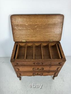 Vintage French Beautiful Small Wooden Side Table Nightstand Chest Of Drawers Hin
