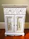 Vintage French Country Ornate Carved Shabby Chic Accent Cabinet W Painted Doors