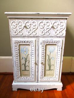 Vintage French Country Ornate Carved Shabby Chic Accent Cabinet w Painted Doors