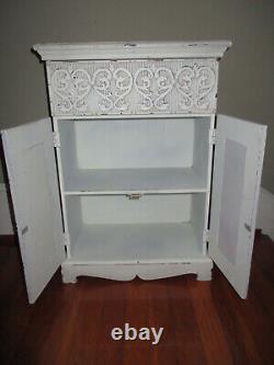 Vintage French Country Ornate Carved Shabby Chic Accent Cabinet w Painted Doors