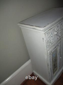 Vintage French Country Ornate Carved Shabby Chic Accent Cabinet w Painted Doors