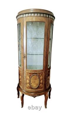 Vintage French Louis XV Inlaid Lighted Display Half Round Cabinet