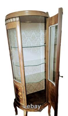 Vintage French Louis XV Inlaid Lighted Display Half Round Cabinet