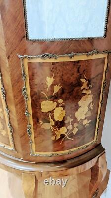 Vintage French Louis XV Inlaid Lighted Display Half Round Cabinet