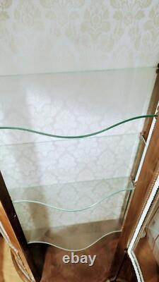 Vintage French Louis XV Inlaid Lighted Display Half Round Cabinet