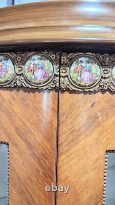 Vintage French Louis XV Inlaid Lighted Display Half Round Cabinet