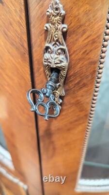 Vintage French Louis XV Inlaid Lighted Display Half Round Cabinet