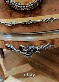 Vintage French Louis XV Inlaid Lighted Display Half Round Cabinet