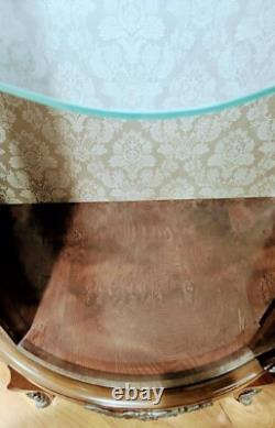 Vintage French Louis XV Inlaid Lighted Display Half Round Cabinet