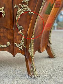 Vintage French Louis XV Style Burl Walnut Marble Top Bombe Commode