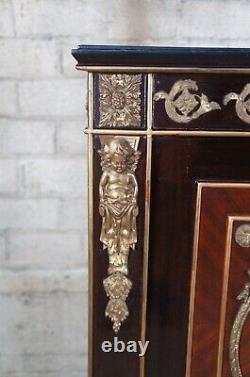 Vintage French Louis XVI Ebonized Mahogany Commode Bar Server Console Cabinet