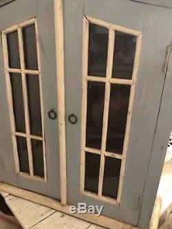 Vintage French Painted Wall Cabinet Spice Vitrine Display Curio Glass Curve Top