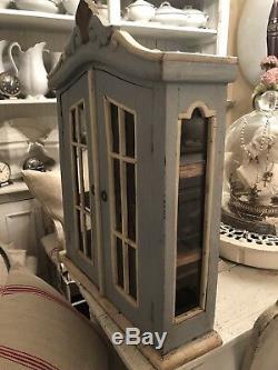 Vintage French Painted Wall Cabinet Spice Vitrine Display Curio Glass Curve Top
