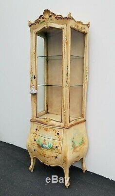 Vintage French Provincial Hand Painted Display Cabinet Curio Louis XV Vitrine