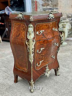 Vintage French Rococo Louis XV Marble Top Inlaid Walnut Commode Chest