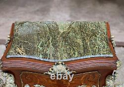 Vintage French Rococo Louis XV Marble Top Inlaid Walnut Commode Chest