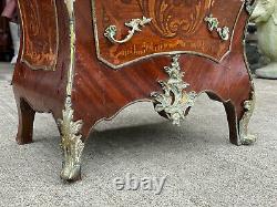 Vintage French Rococo Louis XV Marble Top Inlaid Walnut Commode Chest