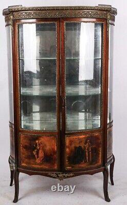 Vintage French Style Floral Inlaid Carved Two Drawer CURIO CABINET Vitrine
