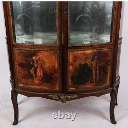 Vintage French Style Floral Inlaid Carved Two Drawer CURIO CABINET Vitrine