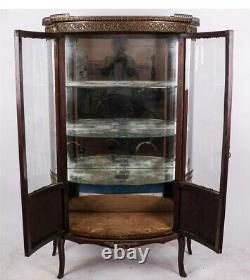 Vintage French Style Floral Inlaid Carved Two Drawer CURIO CABINET Vitrine