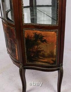 Vintage French Style Floral Inlaid Carved Two Drawer CURIO CABINET Vitrine