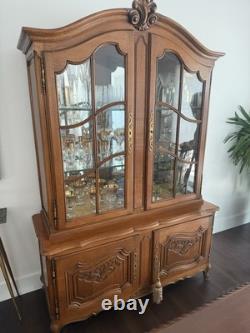 Vintage French Two-Piece China Cabinet Display Hutch 77x50x20