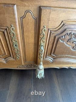 Vintage French Two-Piece China Cabinet Display Hutch 77x50x20