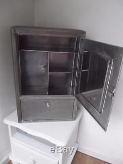 Vintage French industrial retro metal mirrored medicine bathroom cabinet loft