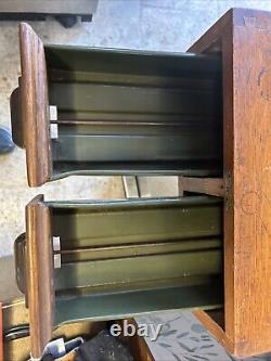 Vintage GLOBE WERNICKE WOODEN 2 DRAWER Index Card FILE CABINET