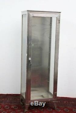 Vintage Glass Medical Cabinet, Pharmacy, Apothecary, Lab, Stainless Steel